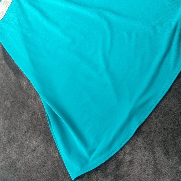 Deep V Teal Sequined Flowy Stretch Dress - Picture 6 of 13